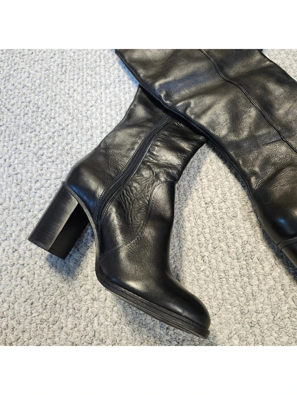 Schutz Black Leather Knee-High Block Heel Boots Size  7B